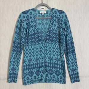 Kinross Cashmere Women's Medium Blue Long Sleeve Button Up V Sweater Cardigan